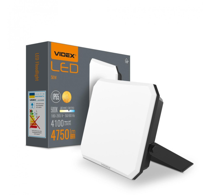 LED прожектор VIDEX F3 50W 5000K 220V Black (VLE-F3-0505) VLE-F3-0505B - 542453