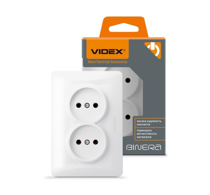 Розетка подвійна біла VIDEX BINERA VF-BNSK2-W - 295015