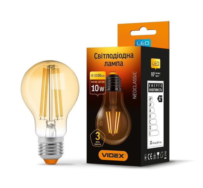 LED лампа VIDEX Filament A60FA 10W E27 2200K бронза VL-A60FA-10272 - 299044
