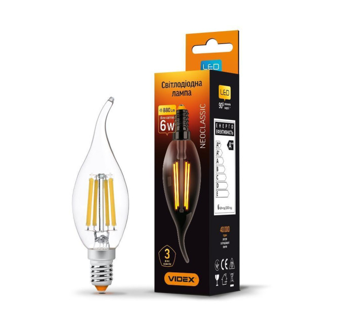 LED лампа VIDEX Filament C37Ft 6W E14 4100K VL-C37Ft-06144 - 299037
