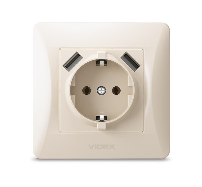 Розетка одинарна із заземленням та 2USB кремова VIDEX BINERA VF-BNSK1GU2-CR - 296029