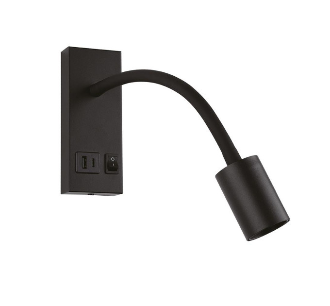Світильник настінний Violux SNAKE USB+Type-C 5W 4200K 250Lm IP20 чорний ( 552101 )
