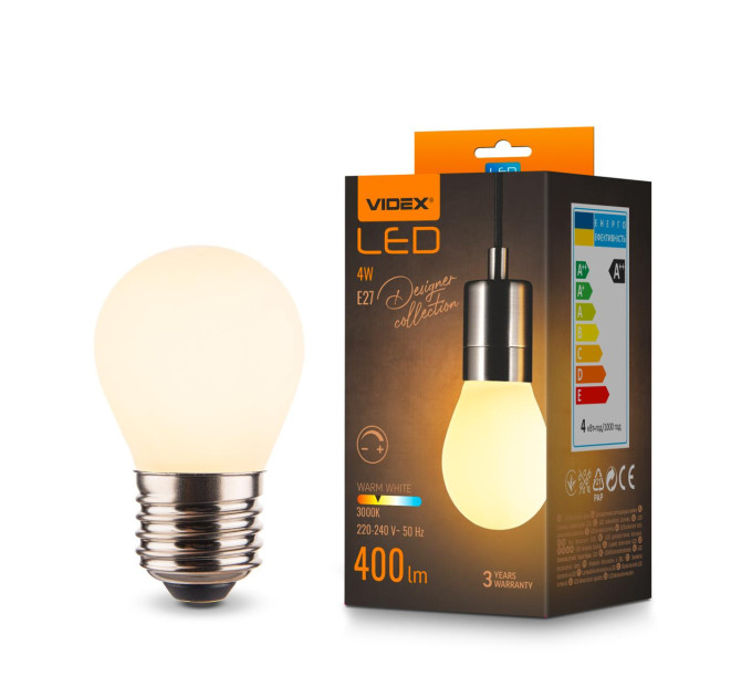 LED лампа VIDEX Filament VL-DG45MO 4W E27 3000K Porcelain dimmable VL-DG45MO - 484480