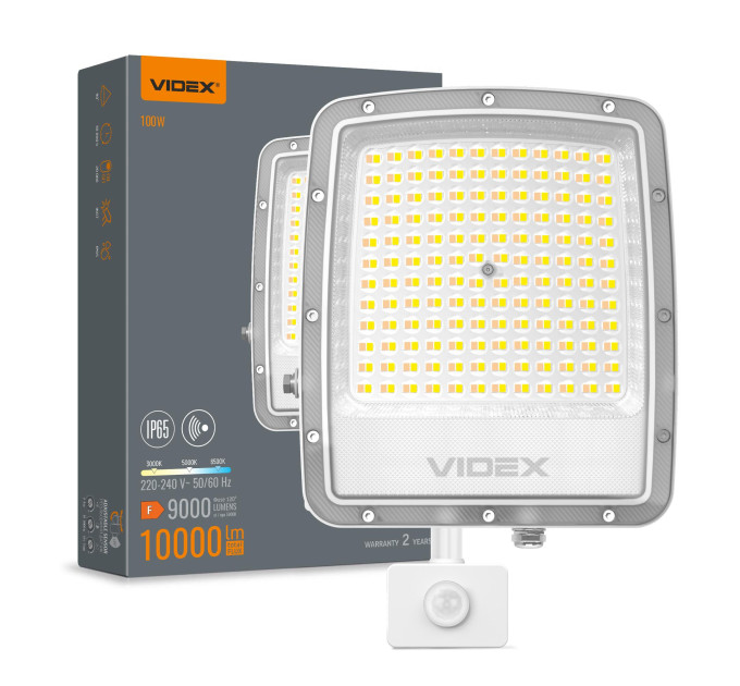 LED прожектор VIDEX F5 100W 3000-5000-6500K з датчиком руху 230V White (VL-F5-100CW-S) VL-F5-100CW-S - 400554