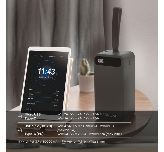 Повербанк 50000mAh TITANUM 741S 22.5W Black TPB-741S-B - 484268
