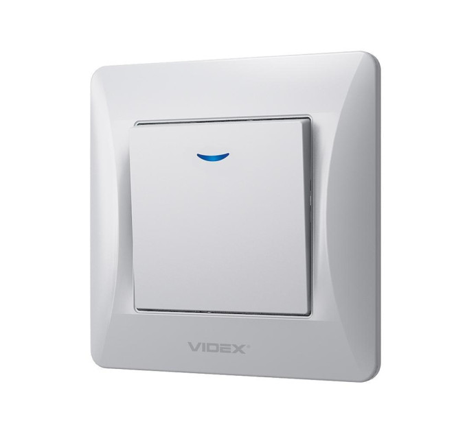 Вимикач одноклавішний з підсвіткою срібний шовк VIDEX BINERA VF-BNSW1L-SS - 296845