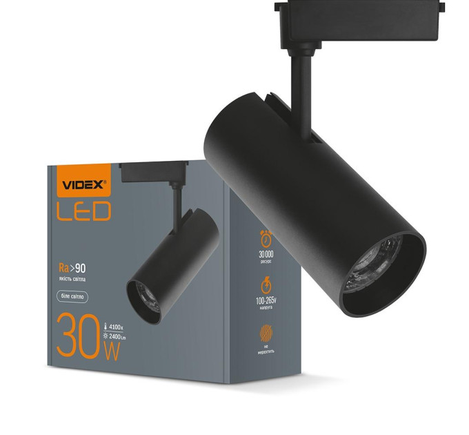 LED світильник трековий VIDEX 30W 4100K чорний VL-TR04-304B - 299365