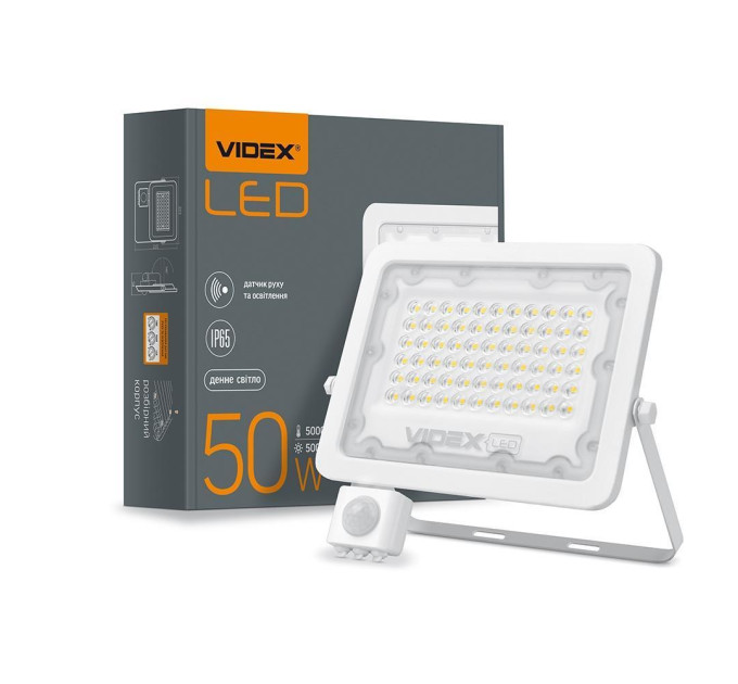 LED прожектор VIDEX F2e 50W 5000K з датчиком руху та освітленості VL-F2e505W-S - 480444
