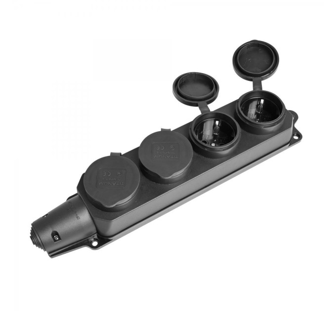 Колодка подовжувача IP44 із заземленням 4 гнізда 16А чорна TITANUM STANDARD ТF-B416IP-B - 485135