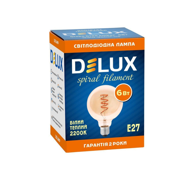 Лампа світлодіодна DELUX G125 6 Вт 2200K 220В E27 amber spiral filament