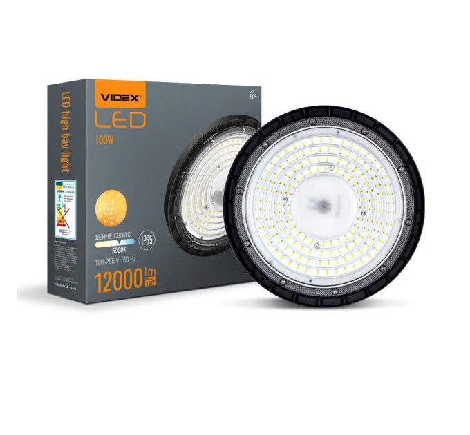 LED світильник висотний ХайБей VIDEX 100W 5000K 12000Lm 220V чорний VL-HBe03-1005B - 483575