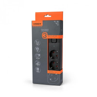 Мережевий подовжувач VIDEX ONCORD з/з 3п 3м (3x1.5мм) з кнопкою Black VF-PD33G-B - 484879