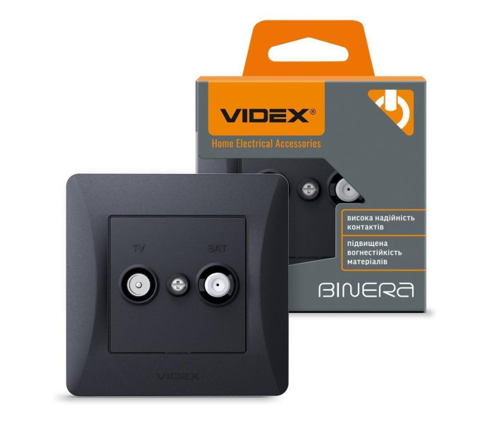 Розетка TV+SAT кінцева чорний графіт VIDEX BINERA VF-BNSK2TVSATE-BG - 295787