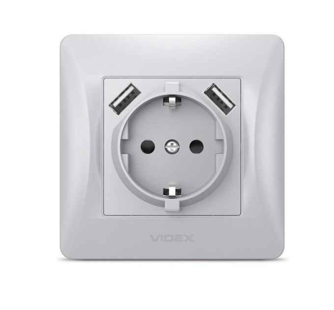 Розетка одинарна із заземленням та 2USB срібний шовк VIDEX BINERA VF-BNSK1GU2-SS - 296982