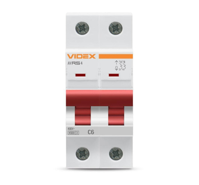 Автоматичний вимикач RS4 2п 6А С 4,5кА VIDEX RESIST VF-RS4-AV2C06 - 481182