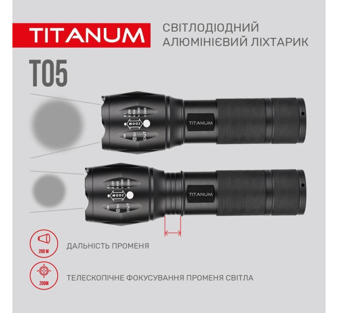 Портативний світлодіодний ліхтарик TITANUM TLF-T05 300Lm 6500K TLF-T05 - 483308