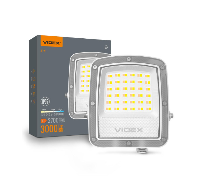 LED прожектор VIDEX F5 30W 3000-5000-6500K 230V White (VL-F5-030CW) VL-F5-030CW - 400424