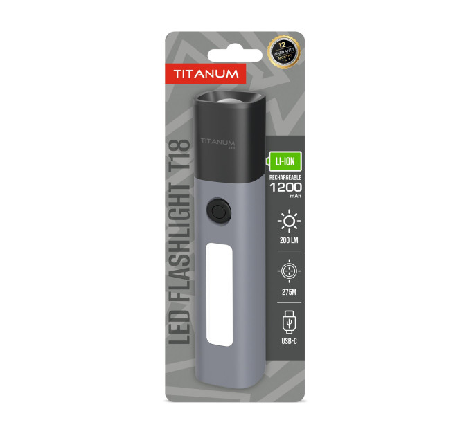 Портативний світлодіодний ліхтарик TITANUM TLF-T18 200Lm Gray TLF-T18 - 489850