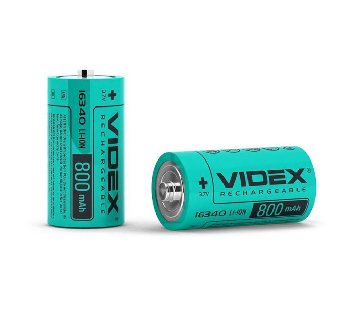 Акумулятор Videx літій-іонний 16340 (без захисту) 800mAh bulk/1шт 16340/800/1B - 000017/004554