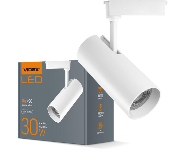 LED світильник трековий VIDEX 30W 4100K білий VL-TR04-304W - 299389