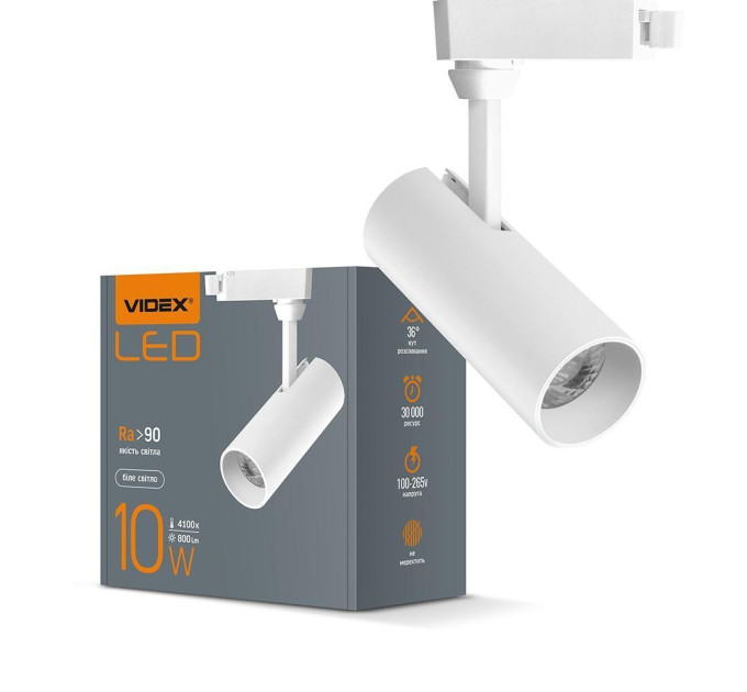 LED світильник трековий VIDEX 10W 4100K білий VL-TR04-104W - 299426