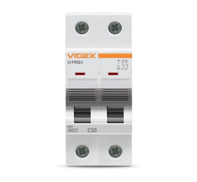 Автоматичний вимикач RS6 2п 50А 6кА С VIDEX RESIST VF-RS6-AV2C50 - 481526
