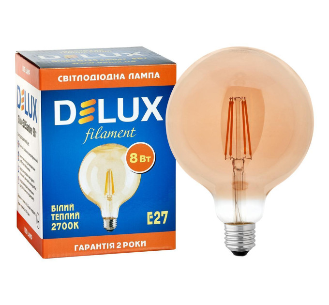 Лампа світлодіодна DELUX G125 8 Вт 2700K 220В E27 filament