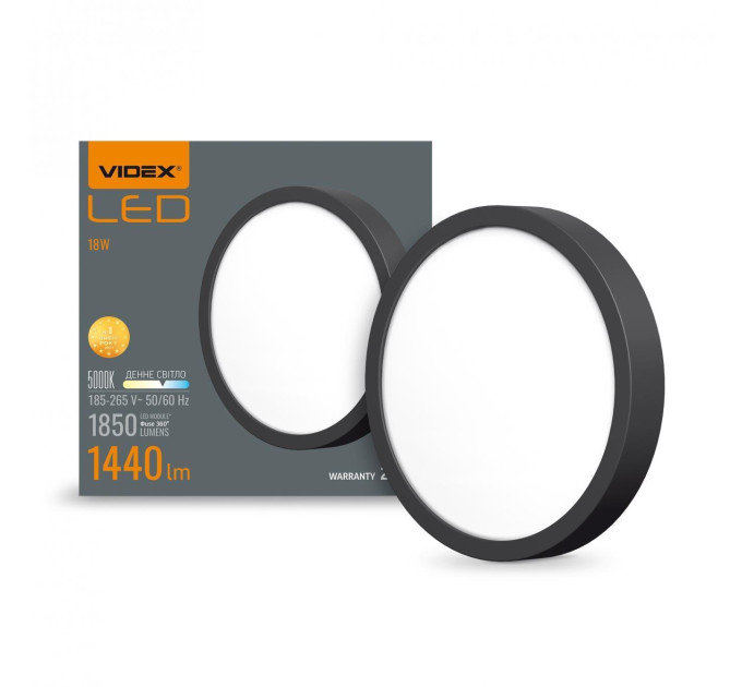 LED Світильник круглий накладний VIDEX 18W 5000K Black VL-DLRS-185B - 485036