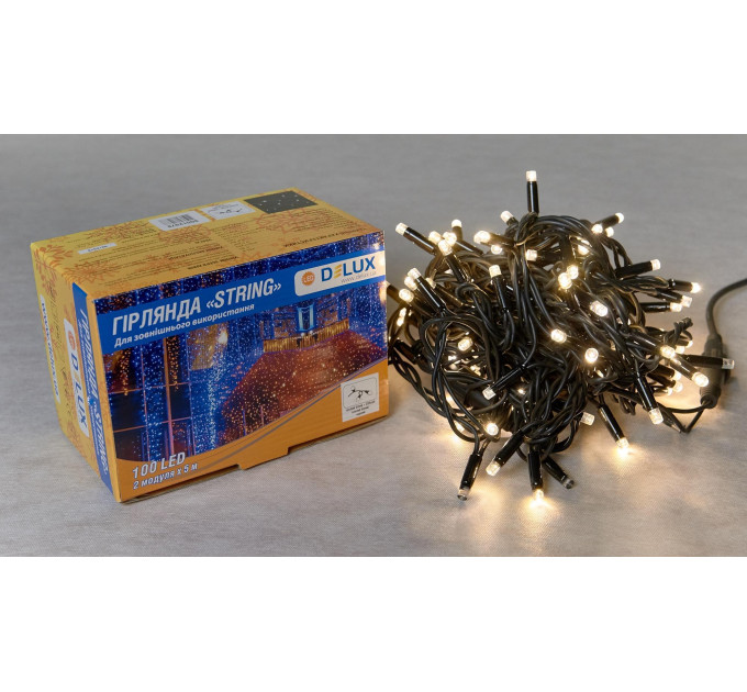 Гірлянда зовнішня DELUX STRING 100 LED 10m (2x5m) flash теплий білий/черний IP44 EN