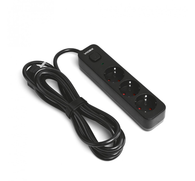 Мережевий подовжувач VIDEX ONCORD з/з 3п 3м (3x1.5мм) з кнопкою Black VF-PD33G-B - 484879