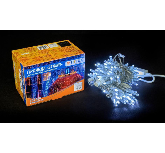 Гірлянда зовнішня DELUX STRING 100 LED 10m (2x5m) flash білий/прозорий IP44 EN
