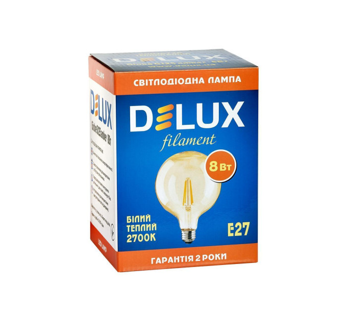 Лампа світлодіодна DELUX G125 8 Вт 2700K 220В E27 filament