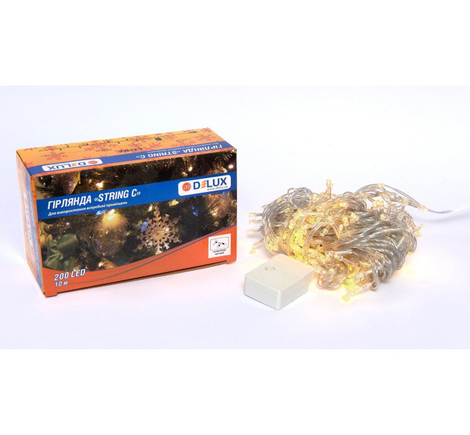 Гірлянда внутрішня DELUX STRING С 200LED 10m тепл. білий/прозорий IP20