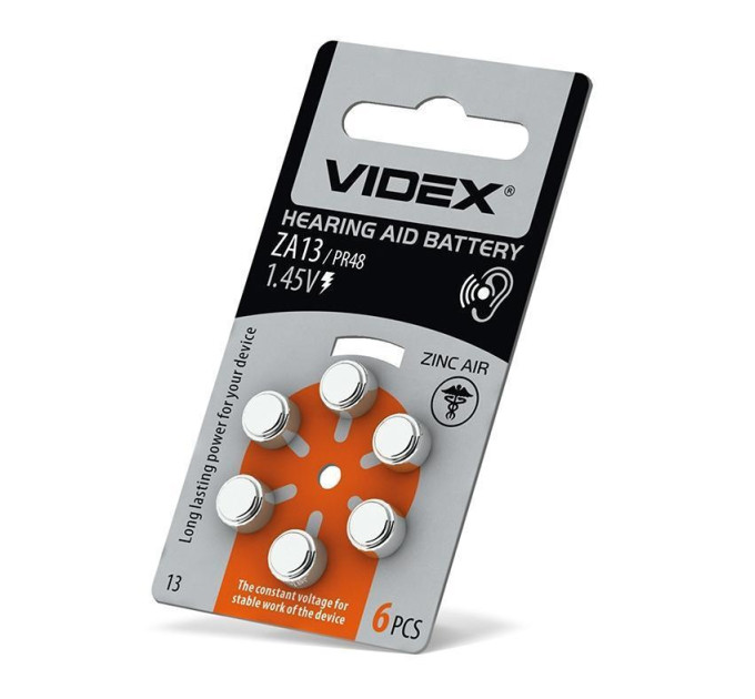 Батарейка повітряно цинкова Videx ZA13 (PR48) BLISTER 6 ZA13 (PR48) B6 - 294292 - ціна за 1 шт. 26.00 грн., замовлення кратно блістеру (2/4/5/10шт)