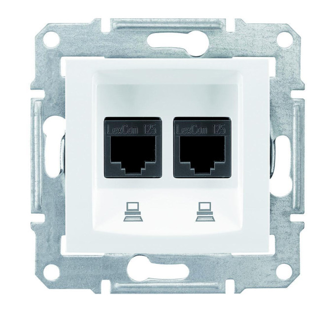 Комп'ютерна розетка подвійна RJ45, кат. 5e, неекр. UTP з пружинними затискачами Sedna SDN4400121 білий