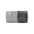 Вимикач EVA сірий 2кл + Розетка з заземленням з кришкою IP54 ( 554-011500-922 )