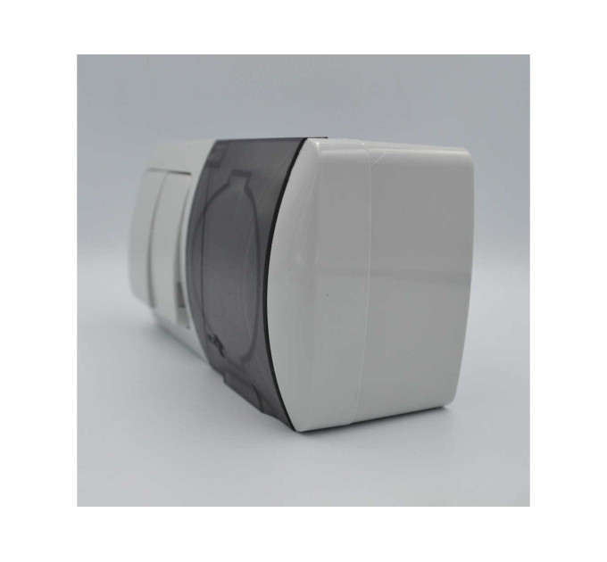 Вимикач EVA сірий 2кл + Розетка з заземленням з кришкою IP54 ( 554-011500-922 )