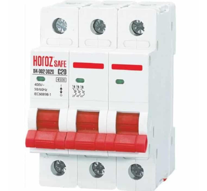 Автоматичний вимикач SAFE 20А 3P С HOROZ ELECTRIC 114-002-3020-010