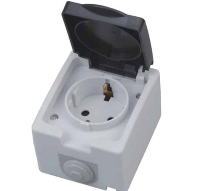 Розетка накладна 1-на з заземленням з кришкою ATOM HOROZ ELECTRIC 112-100-0001-010
