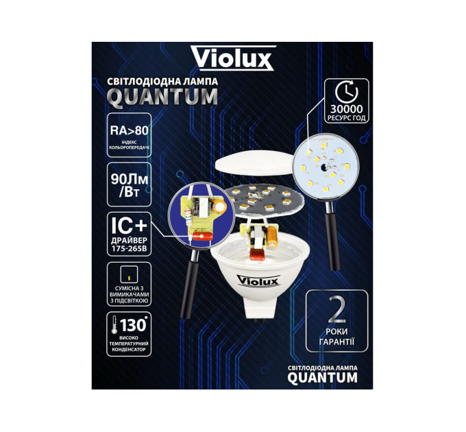 Лампа світлодіодна QUANTUM MR16 8W GU10 38° 4000K Violux ( 812230 )