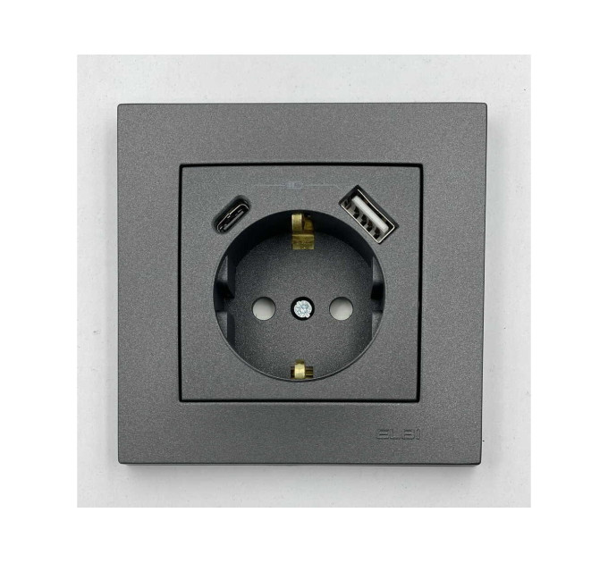 Розетка EL-BI VEGA антрацит матовий 1-на з/з + 2USB (Type C+A) ( 510-016700-334 )