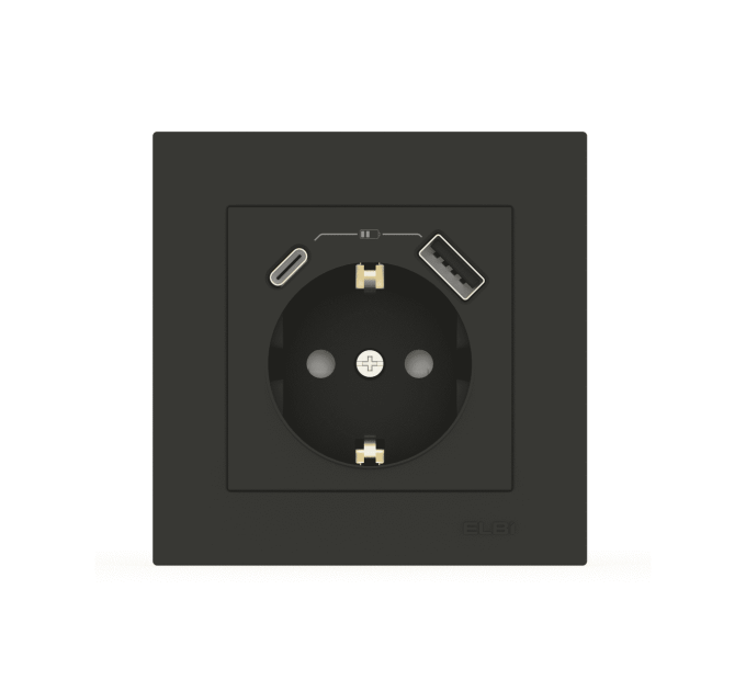 Розетка EL-BI VEGA антрацит матовий 1-на з/з + 2USB (Type C+A) ( 510-016700-334 )