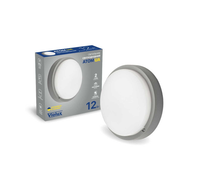 Світильник LED Violux ДББ ATOM UA сірий 12W 5000K IP54 картон ( 253352​ )