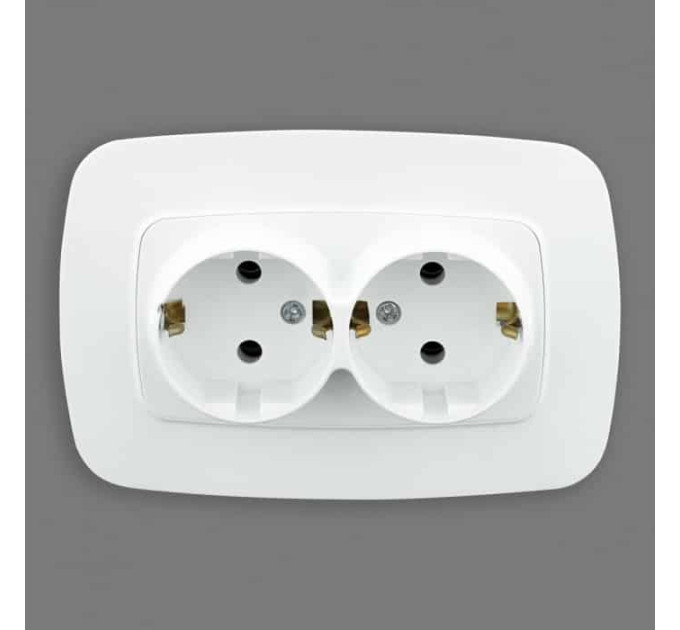 Розетка подвійна з заземленням біла ELA HOROZ ELECTRIC 112-007-0008-010
