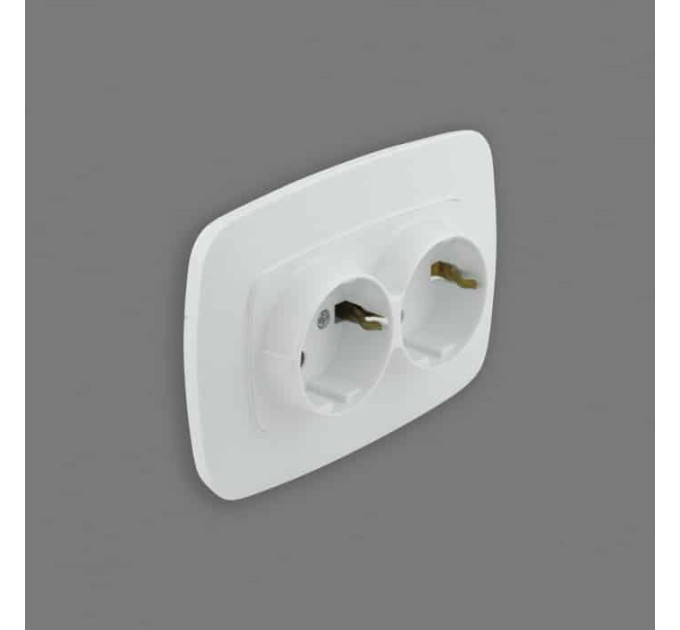 Розетка подвійна з заземленням біла ELA HOROZ ELECTRIC 112-007-0008-010