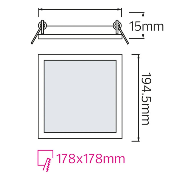 Світлодіодний світильник врізний Slim/Sq-15 15W 6400K HOROZ ELECTRIC 056-005-0015-020