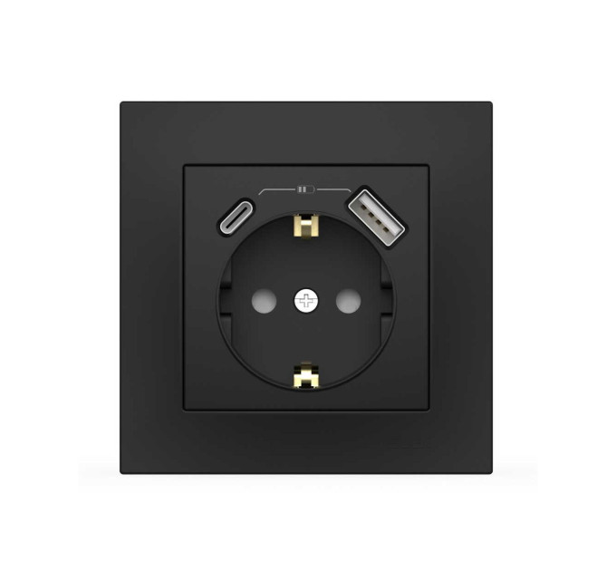 Розетка EL-BI VEGA чорний мат 1-на з заземленням + 2USB (Type C+A) ( 510-014800-334 )