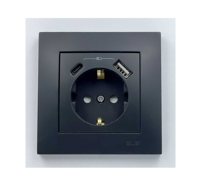 Розетка EL-BI VEGA чорний мат 1-на з заземленням + 2USB (Type C+A) ( 510-014800-334 )