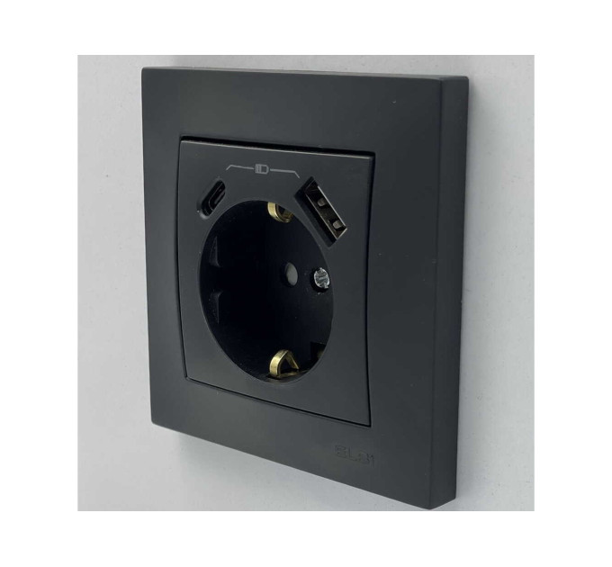 Розетка EL-BI VEGA чорний мат 1-на з заземленням + 2USB (Type C+A) ( 510-014800-334 )