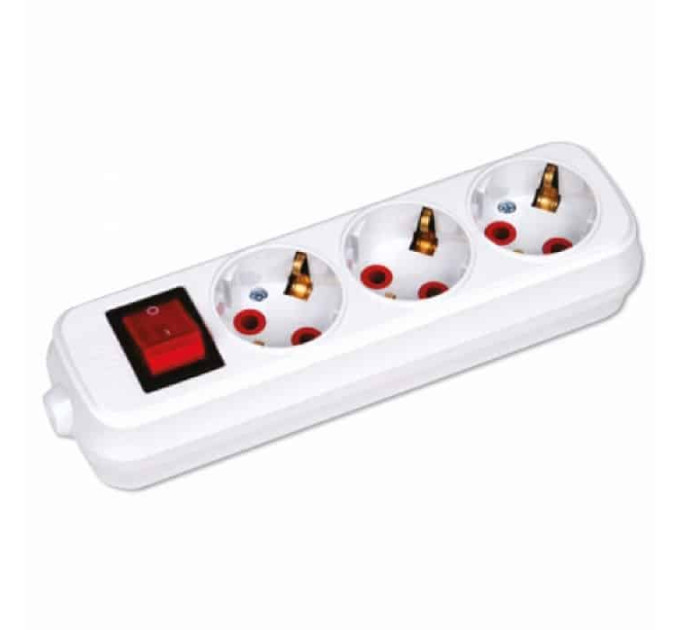 Колодка 3 гнізда з заземленням і вимикачем HOROZ ELECTRIC 200-300-302